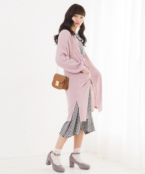 WEGO（ウィゴー）の「WEGO/リブロングカーディガン（カーディガン/ボレロ・レディース・杢グレー/ライトベージュ/ホワイト/ブラック/ライトピンク・FREE）」の8枚目の写真