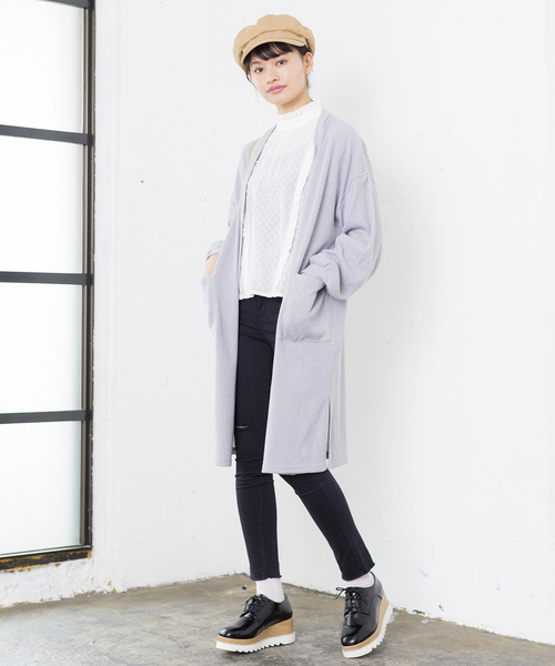 WEGO（ウィゴー）の「WEGO/リブロングカーディガン（カーディガン/ボレロ・レディース・杢グレー/ライトベージュ/ホワイト/ブラック/ライトピンク・FREE）」の10枚目の写真