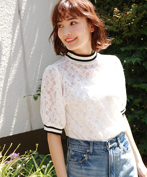 apres jour（アプレジュール）の「ラインレーストップス【ZOZOTOWN限定アイテム】（Tシャツ/カットソー・レディース・ブラック/オフホワイト・フリー）」の3枚目の写真