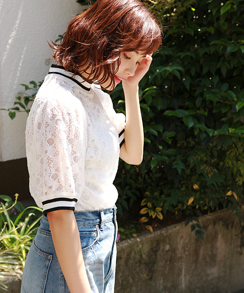 apres jour（アプレジュール）の「ラインレーストップス【ZOZOTOWN限定アイテム】（Tシャツ/カットソー・レディース・ブラック/オフホワイト・フリー）」の4枚目の写真