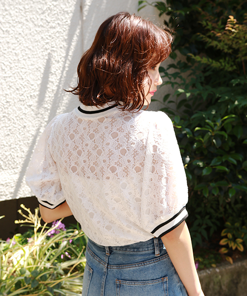 apres jour（アプレジュール）の「ラインレーストップス【ZOZOTOWN限定アイテム】（Tシャツ/カットソー・レディース・ブラック/オフホワイト・フリー）」の5枚目の写真