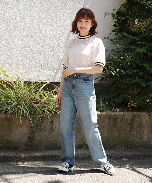 apres jour（アプレジュール）の「ラインレーストップス【ZOZOTOWN限定アイテム】（Tシャツ/カットソー・レディース・ブラック/オフホワイト・フリー）」の6枚目の写真