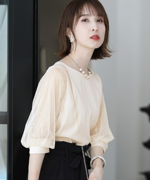 PourVous（プールヴー）の「セットアップ パーティドレス 結婚式&ワイドパンツ チュール スリーブ フォーマル ロング丈 オケージョンドレス パーティー パンツドレス お呼ばれ 七五三 ママ お宮参り 学校行事 二次会 成人式 （パンツドレス・レディース・ブラック/ネイビー/ベージュ×ブラック・M/L）」の16枚目の写真