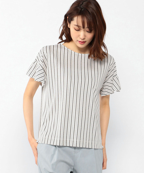 A/C DESIGN BY ALPHA CUBIC（エーシーデザインバイアルファキュービック）の「◇カタログ掲載◇フリルスリーブプルオーバー（Tシャツ/カットソー・レディース・ライトグレー/ネイビー/オフホワイト・M size/L size）」の2枚目の写真