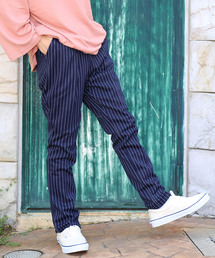 メンズテーパードパンツ ポンチ素材 ストライプ柄 ストレッチパンツ