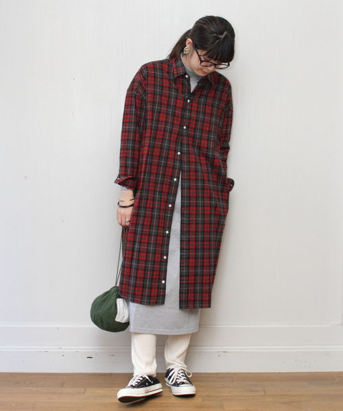 GYMPHLEX(ジムフレックス)の「GYMPHLEX / ジムフレックス ビエラシャツワンピース #J-1176(シャツワンピース・レディース・レッド/ブラウン/グレー・14)」の10枚目の写真