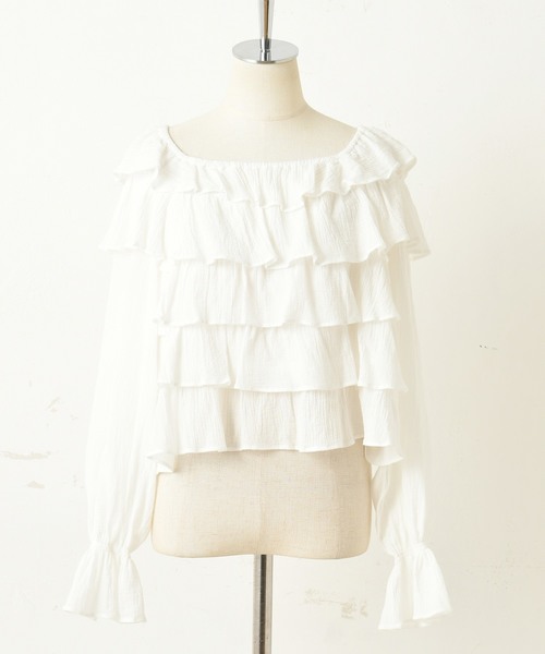 one after another NICE CLAUP(ワンアフターアナザーナイスクラップ)の「フリルティアードブラウス(シャツ/ブラウス・レディース・ブラック/オフホワイト/ミント・FREE)」の14枚目の写真