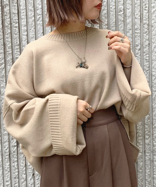 apres jour mignon（アプレジュールミニョン）の「ボックス袖ショートゆるニット【ZOZOTOWN限定アイテム】（ニット/セーター・レディース・ブラック/カーキ/ボルドー/モカ/ライトベージュ・フリー）」の4枚目の写真