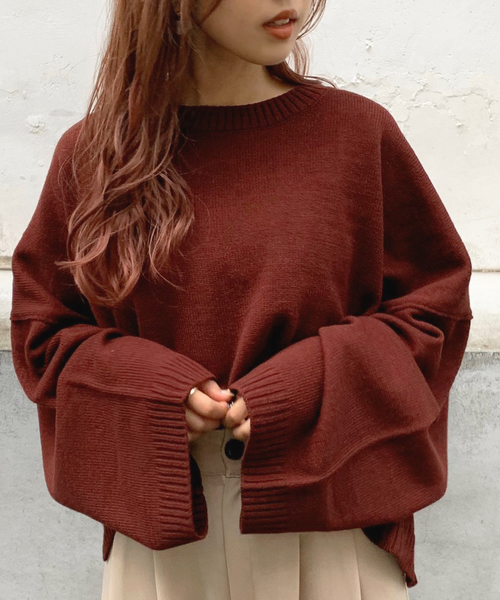 apres jour mignon（アプレジュールミニョン）の「ボックス袖ショートゆるニット【ZOZOTOWN限定アイテム】（ニット/セーター・レディース・ブラック/カーキ/ボルドー/モカ/ライトベージュ・フリー）」の5枚目の写真