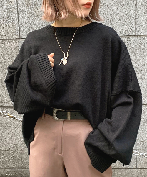 apres jour mignon（アプレジュールミニョン）の「ボックス袖ショートゆるニット【ZOZOTOWN限定アイテム】（ニット/セーター・レディース・ブラック/カーキ/ボルドー/モカ/ライトベージュ・フリー）」の2枚目の写真