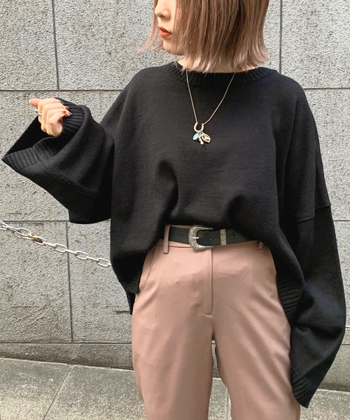 apres jour mignon（アプレジュールミニョン）の「ボックス袖ショートゆるニット【ZOZOTOWN限定アイテム】（ニット/セーター・レディース・ブラック/カーキ/ボルドー/モカ/ライトベージュ・フリー）」の6枚目の写真