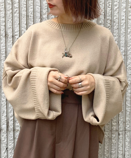 apres jour mignon（アプレジュールミニョン）の「ボックス袖ショートゆるニット【ZOZOTOWN限定アイテム】（ニット/セーター・レディース・ブラック/カーキ/ボルドー/モカ/ライトベージュ・フリー）」の22枚目の写真