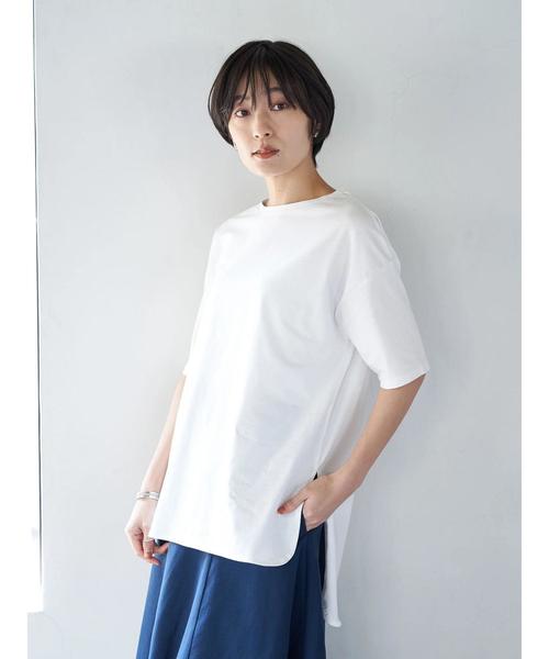 AMERICAN HOLIC（アメリカンホリック）の「前後差スクエアカットチュニック（Tシャツ/カットソー・レディース・オフホワイト/チャコールグレー/ベージュ/サックスブルー・FREE）」の9枚目の写真