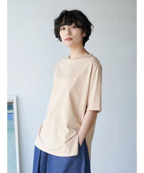 AMERICAN HOLIC（アメリカンホリック）の「前後差スクエアカットチュニック（Tシャツ/カットソー・レディース・オフホワイト/チャコールグレー/ベージュ/サックスブルー・FREE）」の11枚目の写真