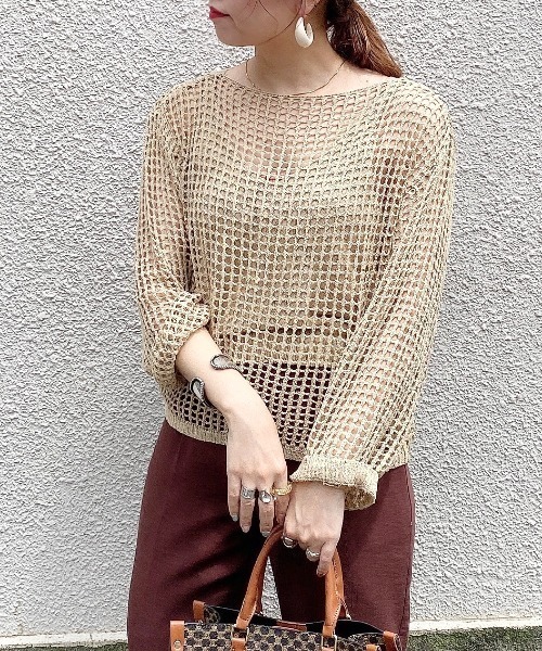 archives（アルシーヴ）の「メッシュニット×キャミアンサンブル（ニット/セーター・レディース・ホワイト/ブラック/ベージュ/ブルー・MEDIUM）」の3枚目の写真
