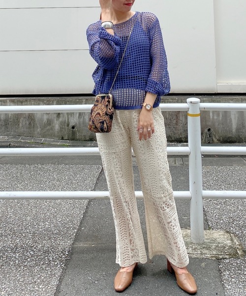 archives（アルシーヴ）の「メッシュニット×キャミアンサンブル（ニット/セーター・レディース・ホワイト/ブラック/ベージュ/ブルー・MEDIUM）」の19枚目の写真