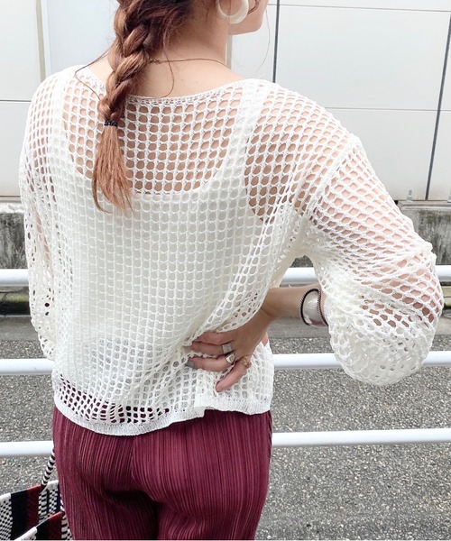 archives（アルシーヴ）の「メッシュニット×キャミアンサンブル（ニット/セーター・レディース・ホワイト/ブラック/ベージュ/ブルー・MEDIUM）」の20枚目の写真