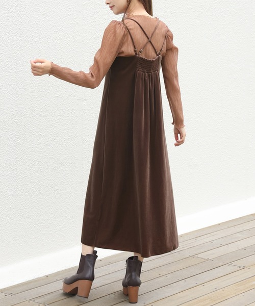one after another NICE CLAUP(ワンアフターアナザーナイスクラップ)の「シアートップスセットベロアキャミワンピース(ワンピース・レディース・ブラウン/ベージュ/グリーン/ネイビー・FREE)」の2枚目の写真