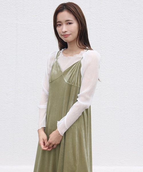 one after another NICE CLAUP(ワンアフターアナザーナイスクラップ)の「シアートップスセットベロアキャミワンピース(ワンピース・レディース・ブラウン/ベージュ/グリーン/ネイビー・FREE)」の13枚目の写真