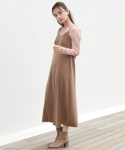 one after another NICE CLAUP(ワンアフターアナザーナイスクラップ)の「シアートップスセットベロアキャミワンピース(ワンピース・レディース・ブラウン/ベージュ/グリーン/ネイビー・FREE)」の19枚目の写真