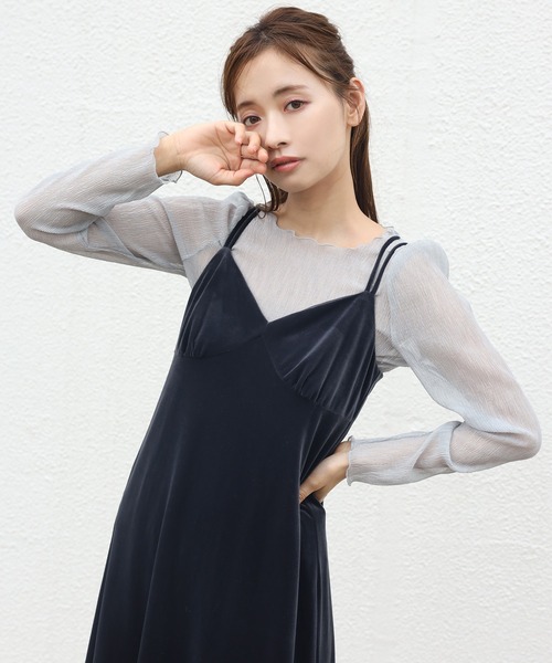 one after another NICE CLAUP(ワンアフターアナザーナイスクラップ)の「シアートップスセットベロアキャミワンピース(ワンピース・レディース・ブラウン/ベージュ/グリーン/ネイビー・FREE)」の5枚目の写真