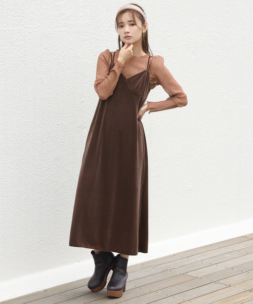 one after another NICE CLAUP(ワンアフターアナザーナイスクラップ)の「シアートップスセットベロアキャミワンピース(ワンピース・レディース・ブラウン/ベージュ/グリーン/ネイビー・FREE)」の9枚目の写真