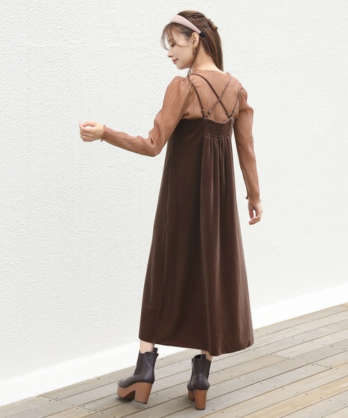 one after another NICE CLAUP(ワンアフターアナザーナイスクラップ)の「シアートップスセットベロアキャミワンピース(ワンピース・レディース・ブラウン/ベージュ/グリーン/ネイビー・FREE)」の6枚目の写真
