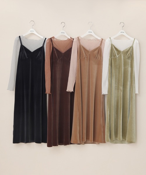 one after another NICE CLAUP(ワンアフターアナザーナイスクラップ)の「シアートップスセットベロアキャミワンピース(ワンピース・レディース・ブラウン/ベージュ/グリーン/ネイビー・FREE)」の17枚目の写真