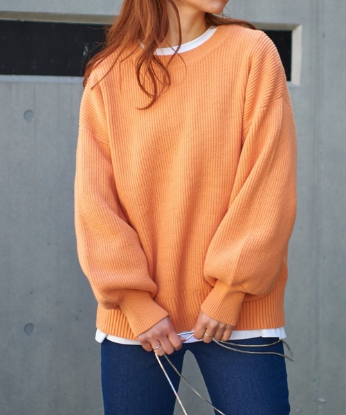 one after another NICE CLAUP(ワンアフターアナザーナイスクラップ)の「【ZOZO限定】春のにじいろニット(ニット/セーター・レディース・オフホワイト/サックスブルー/オレンジ/グリーン/アイボリー/ライトイエロー/ライトピンク・FREE)」の7枚目の写真