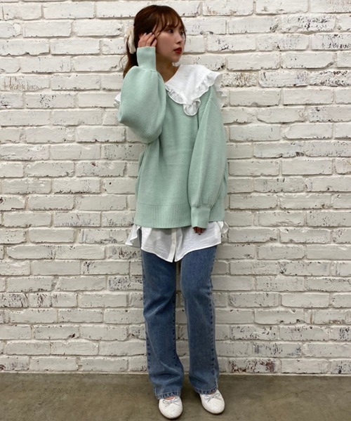 one after another NICE CLAUP(ワンアフターアナザーナイスクラップ)の「【ZOZO限定】春のにじいろニット(ニット/セーター・レディース・オフホワイト/サックスブルー/オレンジ/グリーン/アイボリー/ライトイエロー/ライトピンク・FREE)」の17枚目の写真