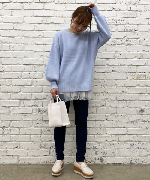 one after another NICE CLAUP(ワンアフターアナザーナイスクラップ)の「【ZOZO限定】春のにじいろニット(ニット/セーター・レディース・オフホワイト/サックスブルー/オレンジ/グリーン/アイボリー/ライトイエロー/ライトピンク・FREE)」の12枚目の写真