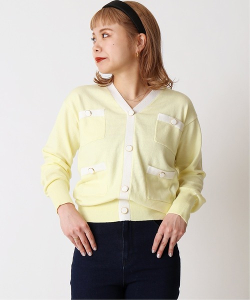 U by SPICK&SPAN（ユーバイスピックアンドスパン）の「Vネックカーディガンプルオーバー◆（カーディガン/ボレロ・レディース・ホワイト/イエロー・FREE）」の2枚目の写真
