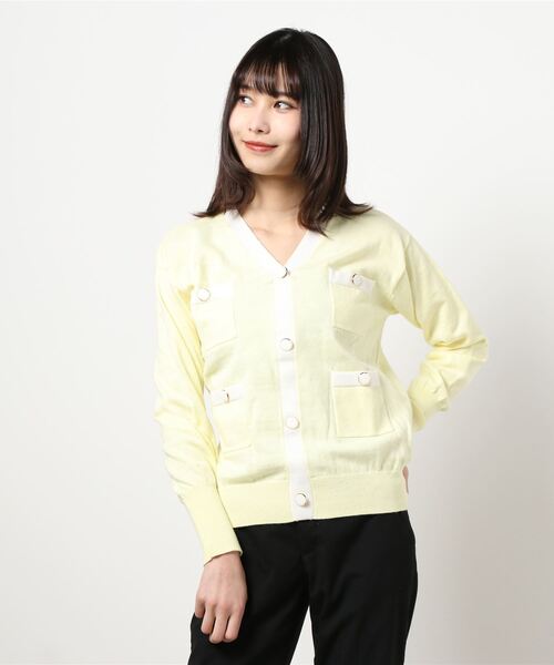 U by SPICK&SPAN（ユーバイスピックアンドスパン）の「Vネックカーディガンプルオーバー◆（カーディガン/ボレロ・レディース・ホワイト/イエロー・FREE）」の13枚目の写真