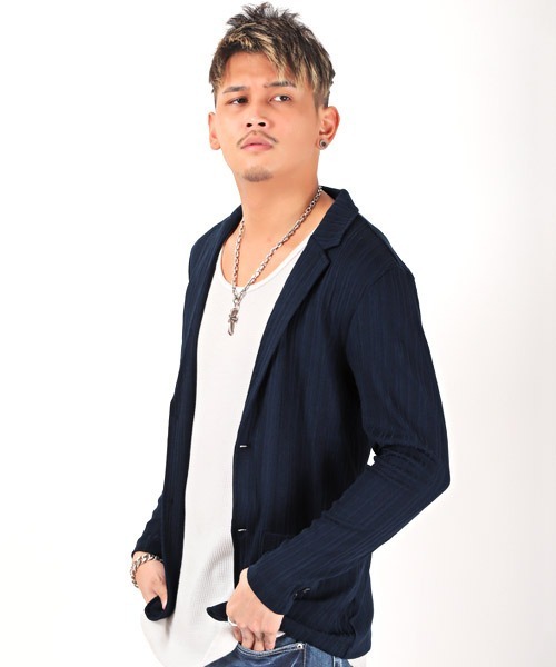 LUXSTYLE(ラグスタイル)の「ランダムテレコテーラードジャケット(テーラードジャケット・メンズ・ブラック/ネイビー・M/L/XL)」の2枚目の写真
