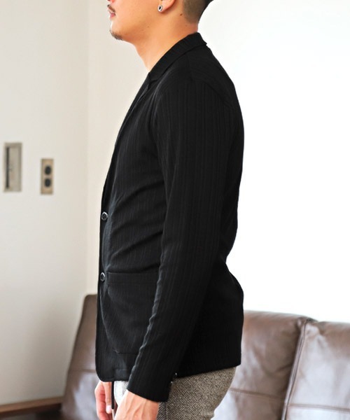 LUXSTYLE(ラグスタイル)の「ランダムテレコテーラードジャケット(テーラードジャケット・メンズ・ブラック/ネイビー・M/L/XL)」の12枚目の写真
