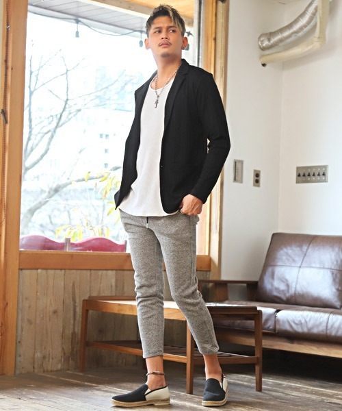 LUXSTYLE(ラグスタイル)の「ランダムテレコテーラードジャケット(テーラードジャケット・メンズ・ブラック/ネイビー・M/L/XL)」の3枚目の写真