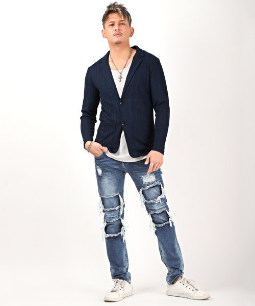 LUXSTYLE(ラグスタイル)の「ランダムテレコテーラードジャケット(テーラードジャケット・メンズ・ブラック/ネイビー・M/L/XL)」の5枚目の写真