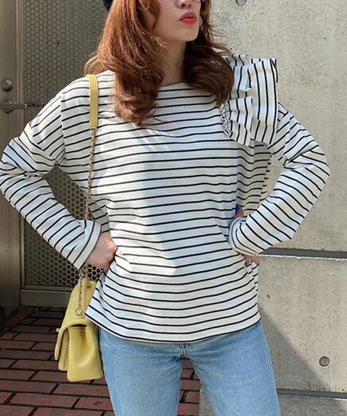 BORDER FRILL TEE ボーダーフリルTシャツ カットソー 36 BORDER FRILL TEE ボーダーフリルTシャツ カットソー 36