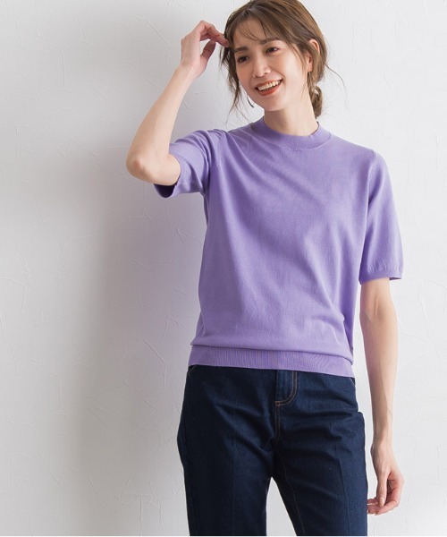 Pierrot（ピエロ）の「シルクタッチウォッシャブル半袖ニット（ニット/セーター・レディース・ラベンダー/ブラック/ライトベージュ/オフホワイト/グレー/ミント/マスタード/グリーン系その他/グレー×ホワイト/パープル系その他/グレイッシュベージュ/ピンクベージュ/ホワイト×ブラック/ネイビー/グリーン/ピンク/ライトブルー/杢グレー/イエロー/レッド・M/L/LL/3L）」の15枚目の写真