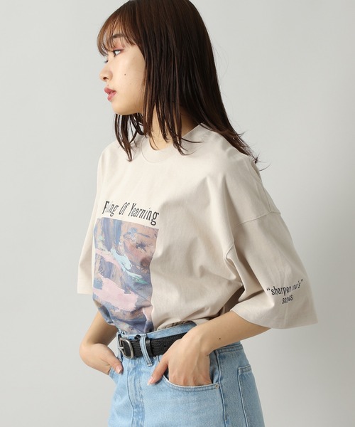 PBLIM（ページボーイリム）の「【PAGEBOYLIM】マーブルペイントT（Tシャツ/カットソー・レディース・ベージュ/オフホワイト・MEDIUM/LARGE）」の3枚目の写真