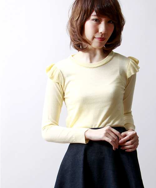 WEGO（ウィゴー）の「WEGO/フリルニット（ニット/セーター・レディース・オフホワイト/ライトグレー/サックスブルー/ライトイエロー・FREE）」の4枚目の写真