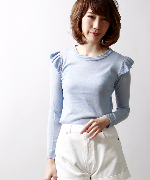 WEGO（ウィゴー）の「WEGO/フリルニット（ニット/セーター・レディース・オフホワイト/ライトグレー/サックスブルー/ライトイエロー・FREE）」の3枚目の写真