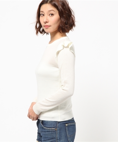 WEGO(ウィゴー)の「WEGO/フリルニット(ニット/セーター・レディース・オフホワイト/ライトグレー/サックスブルー/ライトイエロー・FREE)」の6枚目の写真