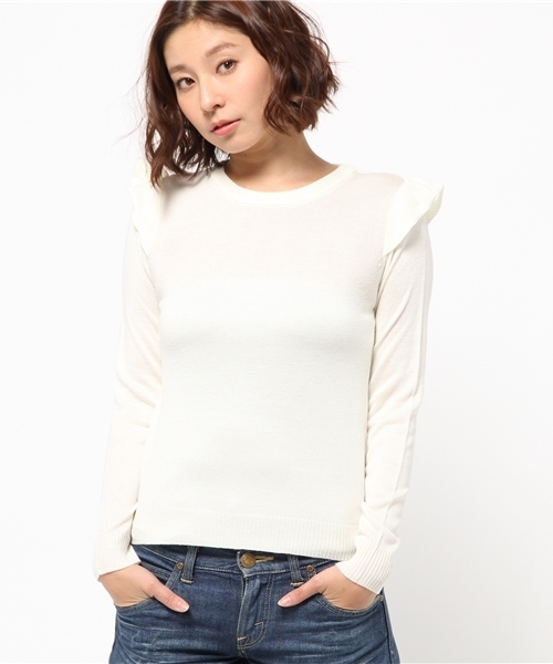 WEGO（ウィゴー）の「WEGO/フリルニット（ニット/セーター・レディース・オフホワイト/ライトグレー/サックスブルー/ライトイエロー・FREE）」の5枚目の写真