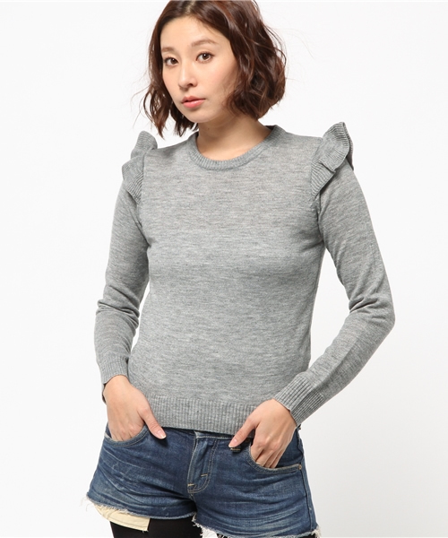 WEGO（ウィゴー）の「WEGO/フリルニット（ニット/セーター・レディース・オフホワイト/ライトグレー/サックスブルー/ライトイエロー・FREE）」の6枚目の写真