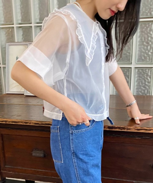 AS KNOW AS PINKY(アズノゥアズピンキー)の「セーラー見せてシアーブラウス(シャツ/ブラウス・レディース・オフホワイト/ブラック/ブラウン・FREE)」の18枚目の写真