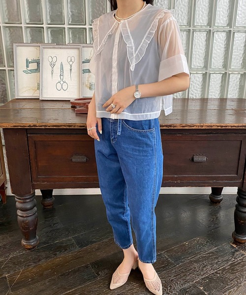 AS KNOW AS PINKY(アズノゥアズピンキー)の「セーラー見せてシアーブラウス(シャツ/ブラウス・レディース・オフホワイト/ブラック/ブラウン・FREE)」の19枚目の写真