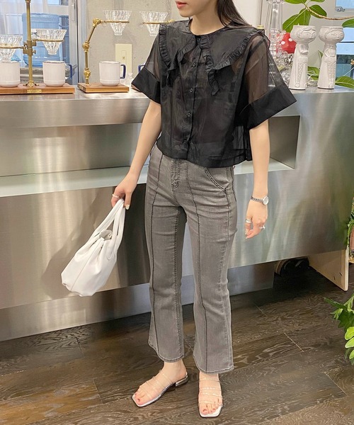 AS KNOW AS PINKY(アズノゥアズピンキー)の「セーラー見せてシアーブラウス(シャツ/ブラウス・レディース・オフホワイト/ブラック/ブラウン・FREE)」の20枚目の写真