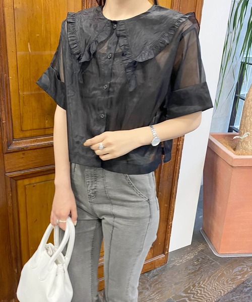 AS KNOW AS PINKY(アズノゥアズピンキー)の「セーラー見せてシアーブラウス(シャツ/ブラウス・レディース・オフホワイト/ブラック/ブラウン・FREE)」の21枚目の写真