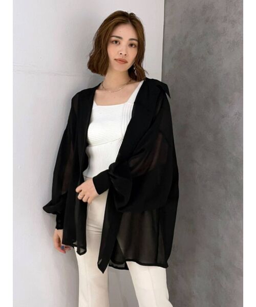 EMODA（エモダ）の「シアーワイドシャツ（シャツ/ブラウス・レディース・ホワイト/ブラック/ミント/イエロー・FREE）」の3枚目の写真